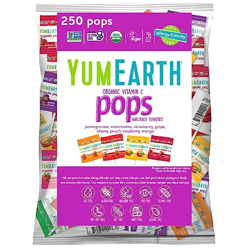 YumEarth Organic Pops Variety Pack, 40 Fruit Flavored Favorites Lollipops, Allergy Friendly, Gluten Free, Non-GMO, Vegan, No Artificial Flavors or Dyes