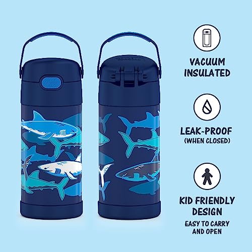 THERMOS FUNTAINER 12 Ounce Stainless Steel Vacuum Insulated Kids Straw Bottle, Bluey