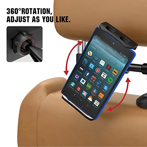 MoKo Headrest Phone/Tablet Car Mount, Adjustable Tablet Holder for 4-12.9" Devices, Fit with iPhone 15/Pro/Plus/Pro Max, iPhone 14 Pro Max/14, iPad Air 4/Mini 6, iPad 9th 10.2, Galaxy Tab S9/S9+,Black