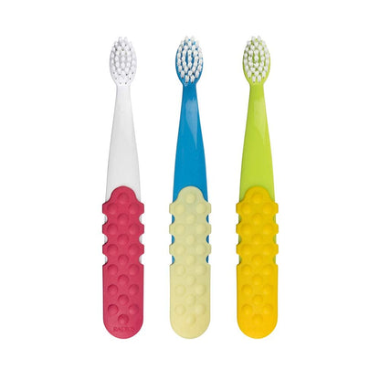 RADIUS Totz Plus Brush Kids Toothbrush Silky Soft BPA Free ADA Accepted Designed for Delicate Teeth & Gums for Children 3 Years & Up - Assorted - Pack of 3