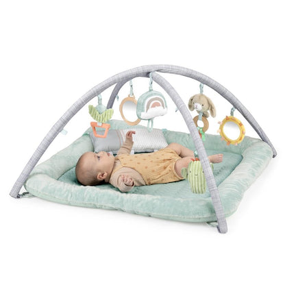 Ingenuity Cozy Spot Reversible Duvet Activity Gym & Play Mat with Wooden Toy bar - Loamy, Newborn and up