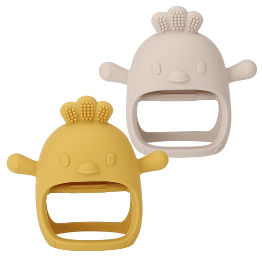 Socub 2 Pack Silicone Baby Teether Toys for Infants 3+ Months, BPA Free Anti-Drop Silicone Mitten Teething Toy for Soothing Sore Gums, Baby Chew Toys for Sucking Needs, Beige, Mango
