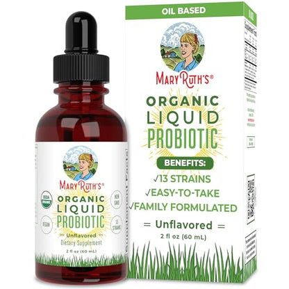 USDA Organic Liquid Probiotic by MaryRuth's | Digestive Health | Gut Health | Probiotics for Women | Probiotics for Men | Probiotics for Kids | Acidophilus Probiotic | Vegan | Non-GMO | 40 Servings