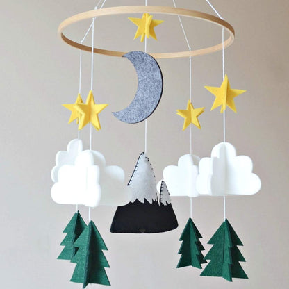 Sorrel + Fern Baby Crib Mobile (Starry Woodland Night, Short Evergreen) - Baby Shower Gift Nursery Decoration for Boys & Girls