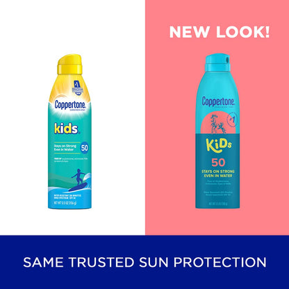 Coppertone Kids Sunscreen Spray SPF 50, Water Resistant Sunscreen for Kids, Broad Spectrum Spray Sunscreen SPF 50, 5.5 Oz Pack of 3