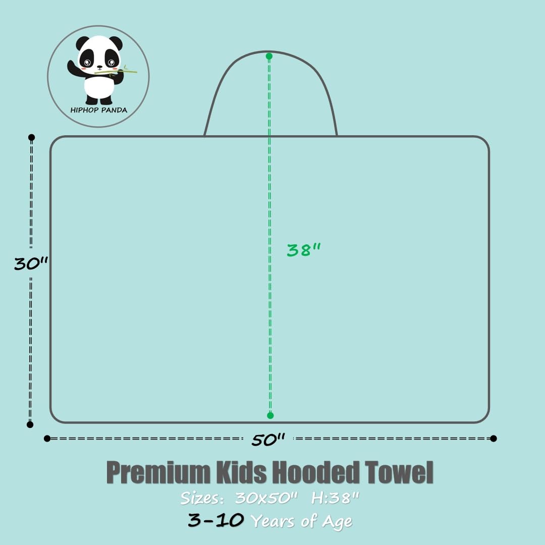 HIPHOP PANDA Hooded Towel for Kids - Rayon Made from Bamboo, 30 × 50 INCH Large Size for 3-10 Yrs - Premium Bath Kids Beach Towels Wrap for Girls, Boys - Ultra Absorbent and Hypoallergenic
