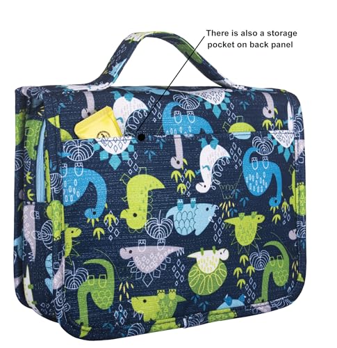Hanging Travel Toiletry Kit Bag for Men and Boys, Waterproof Travel Organizer, Cute Dinosaur Snake Cartoon Cosmetic Weekender Bag with 360 Rotatable Hook (Blue)