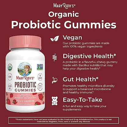 Kids Probiotics for Digestive Health | USDA Organic Probiotic Gummies | 2 Month Supply | Probiotics for Kids | Immune Support | Gut Health Supplement | Vegan | Non-GMO | Gluten Free | 60 Count