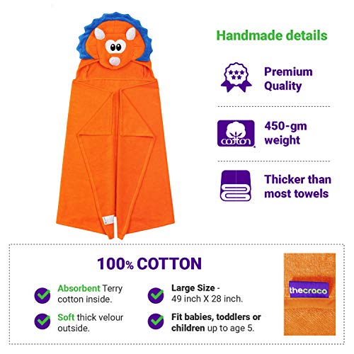 TheCroco Premium Hooded Towels for Kids | Ultra Soft and Extra Large (28 x 49 inches) | 100% Cotton Kids Bath Towel with Hood | Beach Pool Towels for Ages 1-8 Boys & Girls