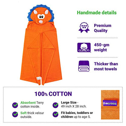 TheCroco Premium Hooded Towels for Kids | Ultra Soft and Extra Large (28 x 49 inches) | 100% Cotton Kids Bath Towel with Hood | Beach Pool Towels for Ages 1-8 Boys & Girls