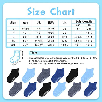 HYzgb Baby Socks 12-24 Months 12 Pairs Toddler Socks Boys Girls 1T 2T 3T Cotton Ankle Socks with Non Skid Grips for Unisex Birthday Gift for Toddler Baby 1-2-3 Years Old Black/White/Grey