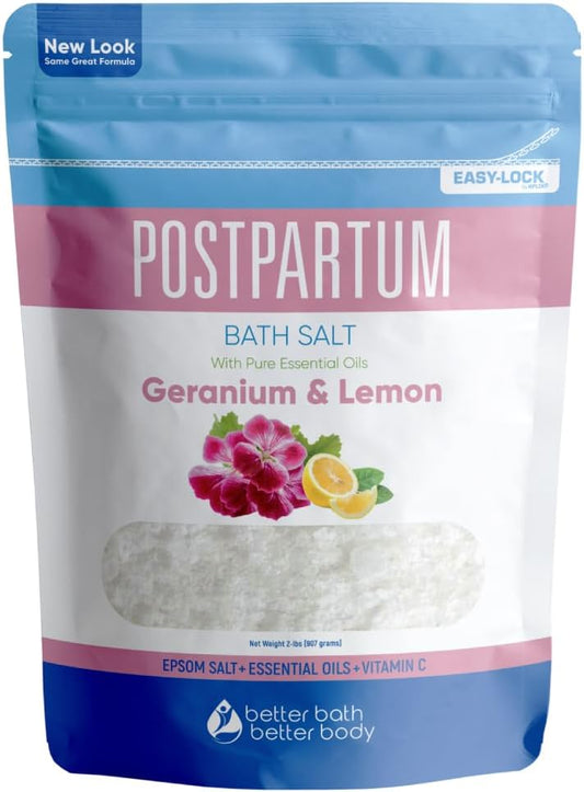 Postpartum Sitz Bath Soak (2 Lbs) Postpartum Care for New Moms Bath Salt with Essential Oils in Easy Press-Lock BPA-Free Pouch Made with Natural Ingredients Made in USA