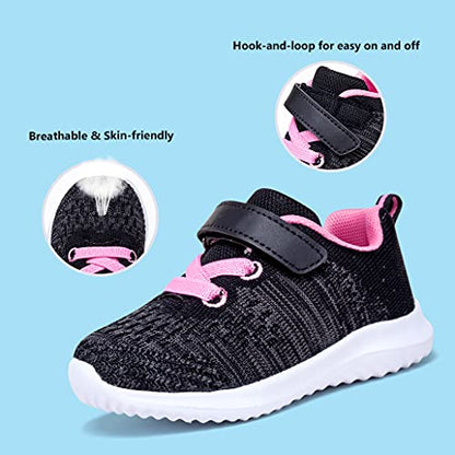 COODO Toddler/Little Kid Boys Girls Shoes Running Sports Sneakers (5 Toddler,Black White)