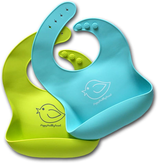 Happy Healthy Parent Silicone Baby Bibs Easily Wipe Clean - Comfortable Soft Waterproof Bib Keeps Stains Off, Set of 2 Colors