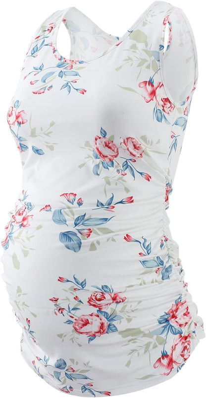 Ecavus 3PCS Womens Layering Maternity Tank Top Pregnancy Shirt Scoop Neck Sleeveless Ruched Vest