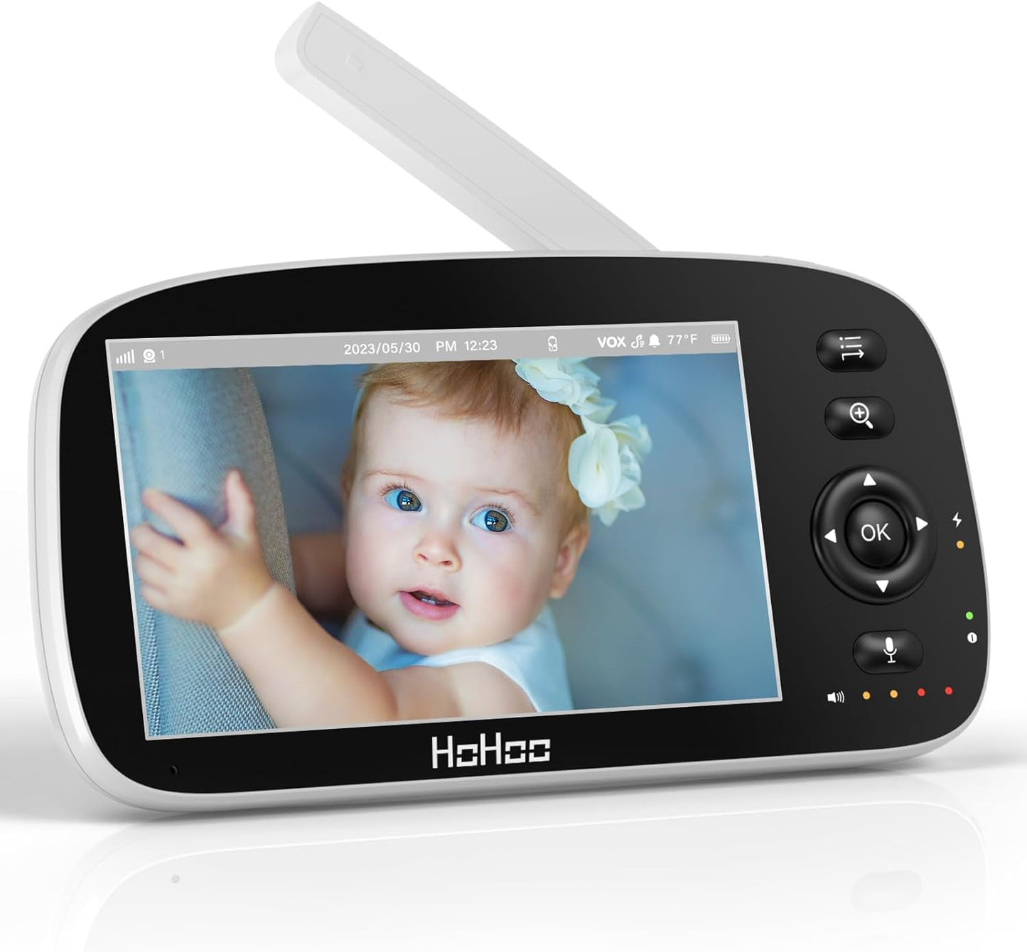 HOHOO Baby Monitor, 5" 720P HD Split Screen, 30 Hours Battery Life Baby Monitor with Camera and Audio|Remote PTZ, Two-Way Audio, Zoom, Night Vision, Lullabies, 960ft Long Range