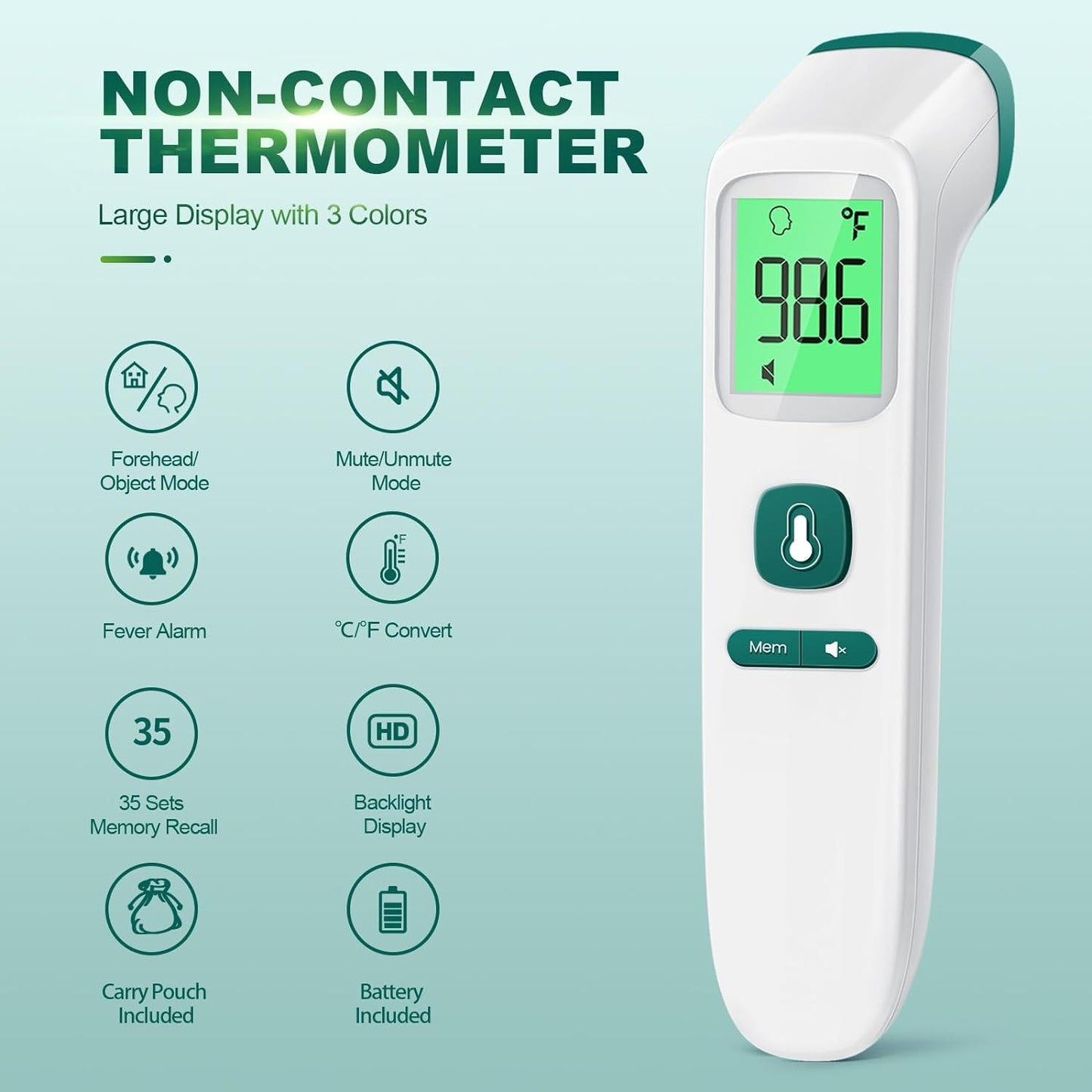 Non-Contact Thermometer for Kids and Adults, Digital Infrared Thermometer for Home use, Color-Coded Screen, 1 Second Result, Accurate & Easy to use (Black)