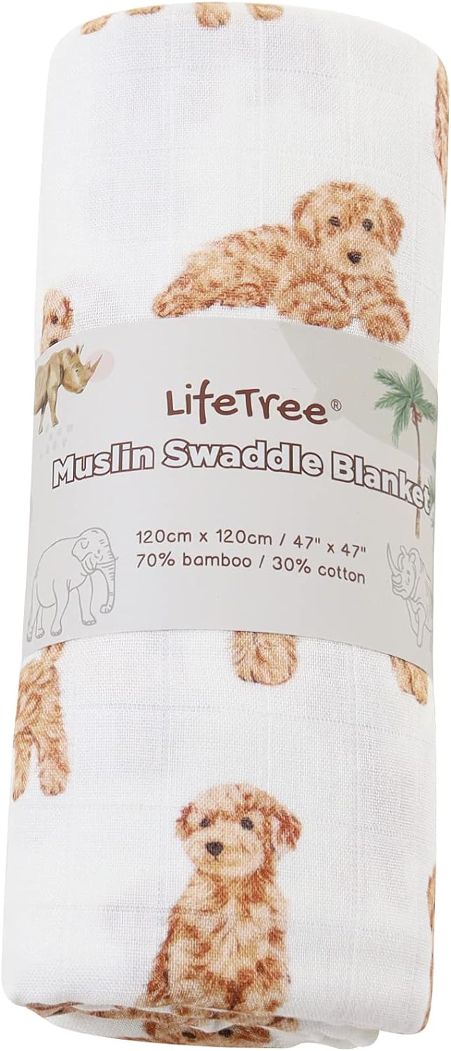 LifeTree 3 Pack Muslin Swaddle Blankets - Soft Viscose from Bamboo Cotton Baby Swaddle Blankets Unisex for Boys & Girls Newborn - Earthy Color Collection, Lightweight, Breathable, Large 47 x 47 inches