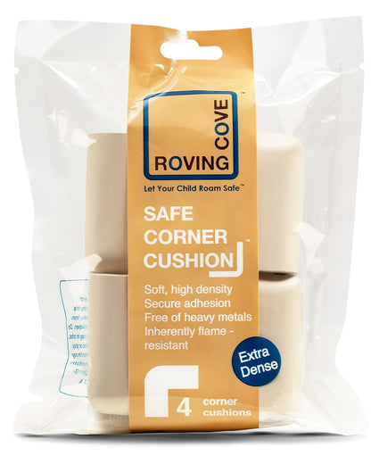 Roving Cove Corner Protector for Baby (4 Large Corners), Hefty-Fit Heavy-Duty Soft Rubber Foam Furniture Corner Bumper Guards, 3M Adhesive Pre-Taped, Oyster White