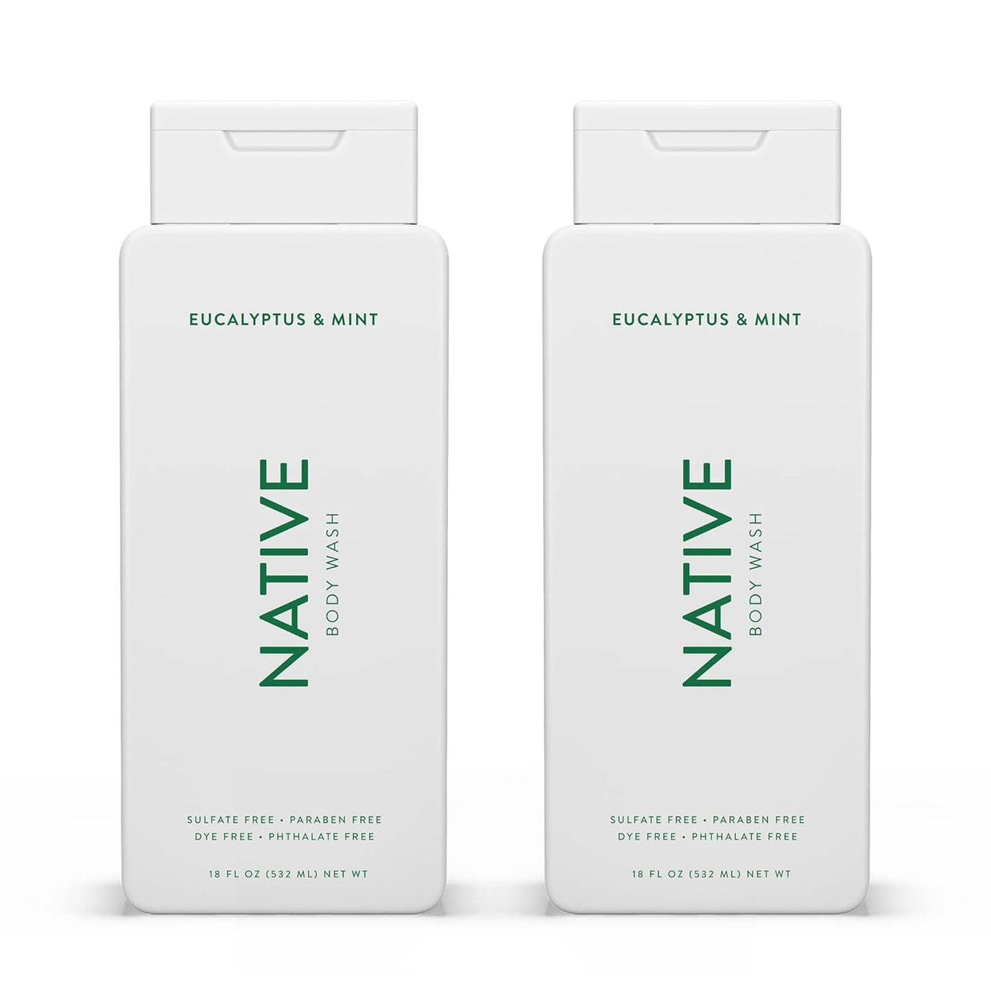 Native Natural Body Wash for Body, Women, Men | Sulfate Free, Paraben Free, Dye Free, with Naturally Derived Clean Ingredients Leaving Skin Soft and Hydrating, Cucumber & Mint 18 oz - 2 Pk