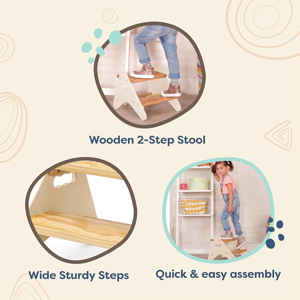 B. toys- B. spaces- Step Stool for Kids – Ivory & Wood Stepping Stool for The Bedroom, Bathroom, Kitchen – Furniture for Toddlers – Peek-A-Boost – 2 Years +