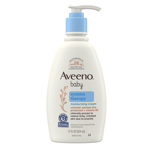 Aveeno Baby Eczema Therapy Moisturizing Cream, Natural Colloidal Oatmeal & Vitamin B5, Moisturizes & Relieves Dry, Itchy, Irritated Skin Due to Eczema, Paraben- & Steroid-Free, 12 fl. oz