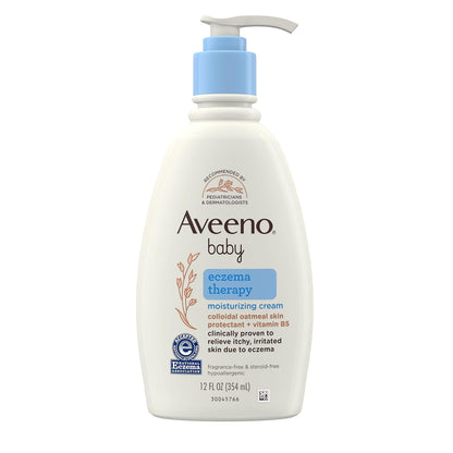 Aveeno Baby Eczema Therapy Moisturizing Cream, Natural Colloidal Oatmeal & Vitamin B5, Moisturizes & Relieves Dry, Itchy, Irritated Skin Due to Eczema, Paraben- & Steroid-Free, 12 fl. oz