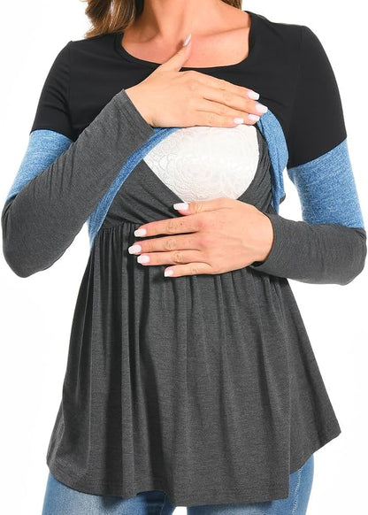 Bearsland Women’s Nursing Top Long Sleeve Scoop Neck Nursing Shirt Breastfeeding Shirt Pregnancy Clothes