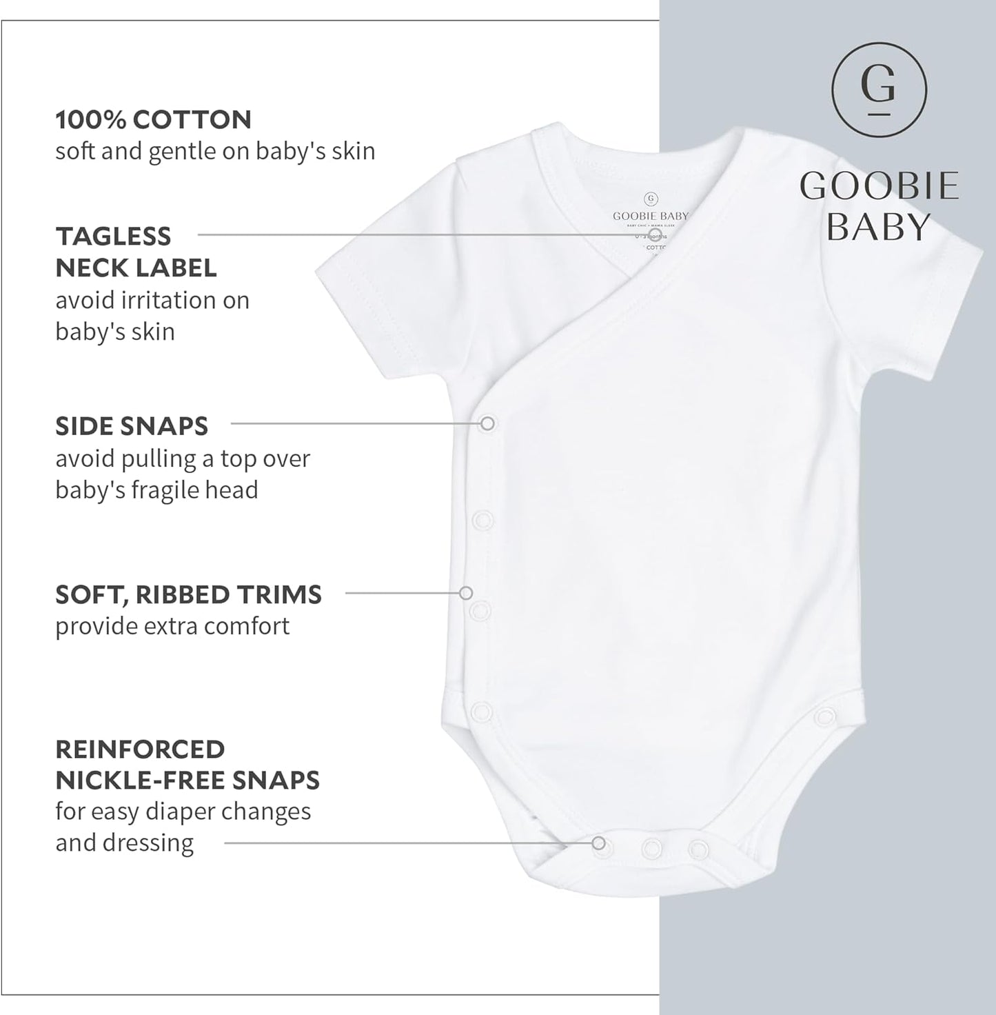 Baby Side Snap Bodysuit Set, 100% Cotton Boy Girl Unisex Kimono Onesie, 4 Pack