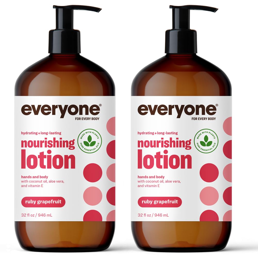 Everyone Nourishing Hand and Body Lotion, 32 Ounce (Pack of 2), Unscented, Plant-Based Lotion with Pure Essential Oils, Coconut Oil, Aloe Vera and Vitamin E