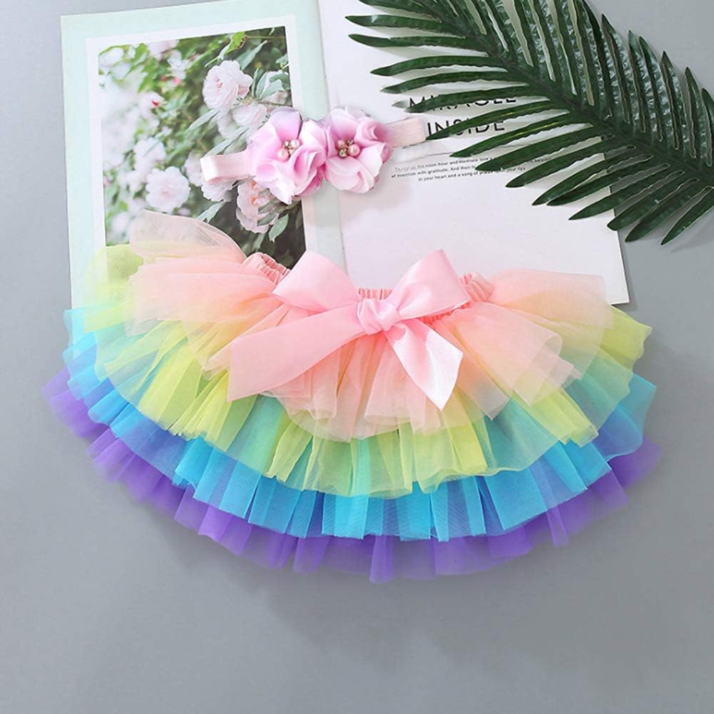 BGFKS Baby Girls Soft Fluffy Tutu Skirt with Diaper Cover,Toddler Girl Tutu Skirt Sets with Flower Headband.