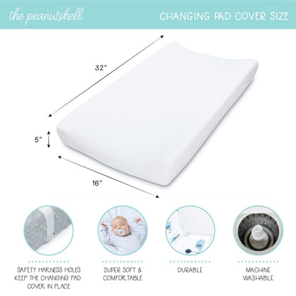 The Peanutshell Plush Minky Changing Pad Covers for Baby Boys or Girls | 2 Pack Set in Unisex Grey & White