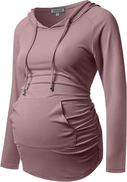 GINKANA Maternity Hoodie Long Sleeves Shirts Casual Maternity Top Pregnancy Sweatshirt Casual Clothes