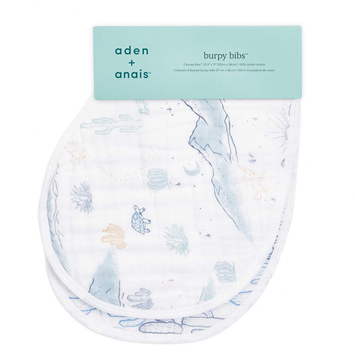 aden + anais Burpy Bib, 100% Cotton Muslin, Soft Absorbent 4 Layers, Multi-Use Burp Cloth and Bib, 22.5" X 11", 2 Pack, Trail Bloom Llamas