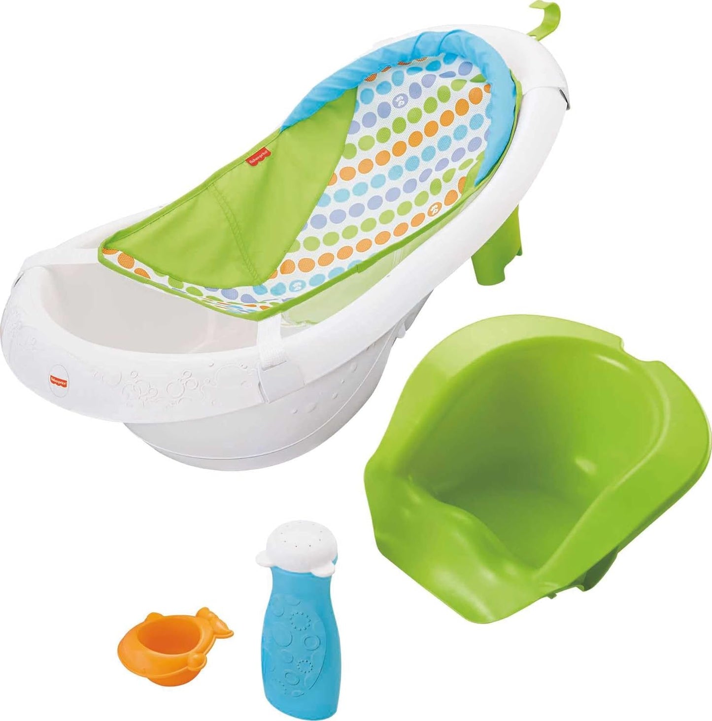 Fisher-Price Baby to Toddler Bath 4-in-1 Sling ‘n Seat Tub with Removable Infant Support and 2 Toys, Climbing Leaves (Amazon Exclusive)