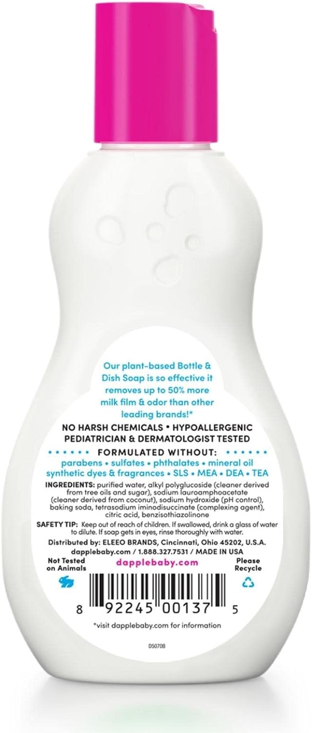 Dapple Bottle and Dish Soap Baby, Hypoallergenic, Plant-Based, Fragrance Free, 3 Fl Oz (Pack of 2)