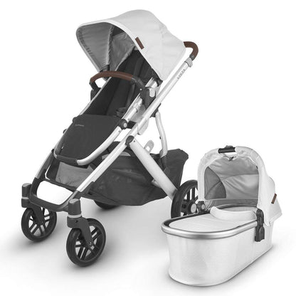 UPPAbaby Vista V2 Stroller / Convertible Single-To-Double System / Bassinet, Toddler Seat, Bug Shield, Rain Shield, and Storage Bag Included / Greyson (Charcoal Mélange/Carbon Frame/Saddle Leather)