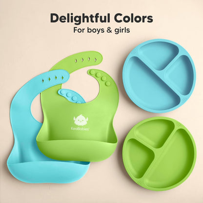 KeaBabies 2-Pack Silicone Bibs For Babies, Silicone Baby Bibs for Eating, Food-Grade Pure Silicone Bib, Toddler Bibs, Waterproof Bibs, Feeding Bibs, Silicon Bibs for Toddlers, Boys, Girls (Dusk)