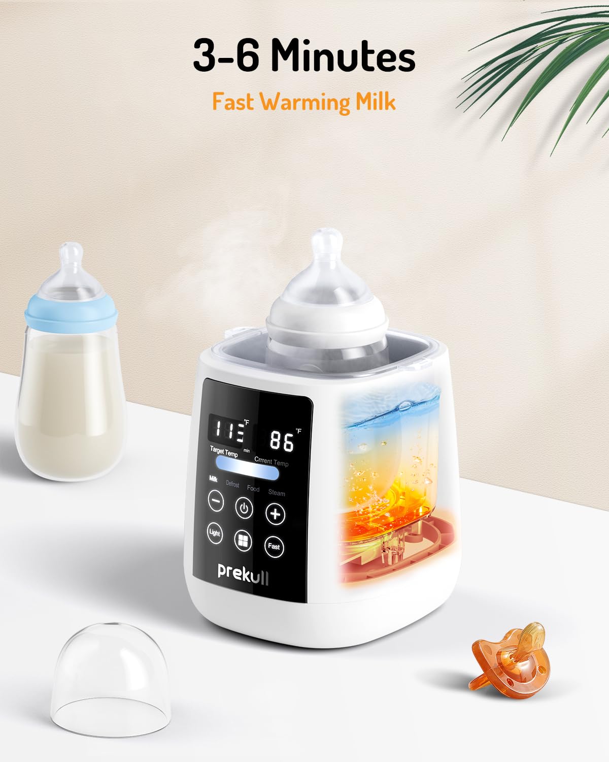 Bottle Warmer, prekull Fast Baby Bottle Warmer for Breastmilk, Formula with Accurate Temp Control, 48H Thermostat Baby Milk Warmer with Thaw, Night Light, Bottle Warmers for All Bottles