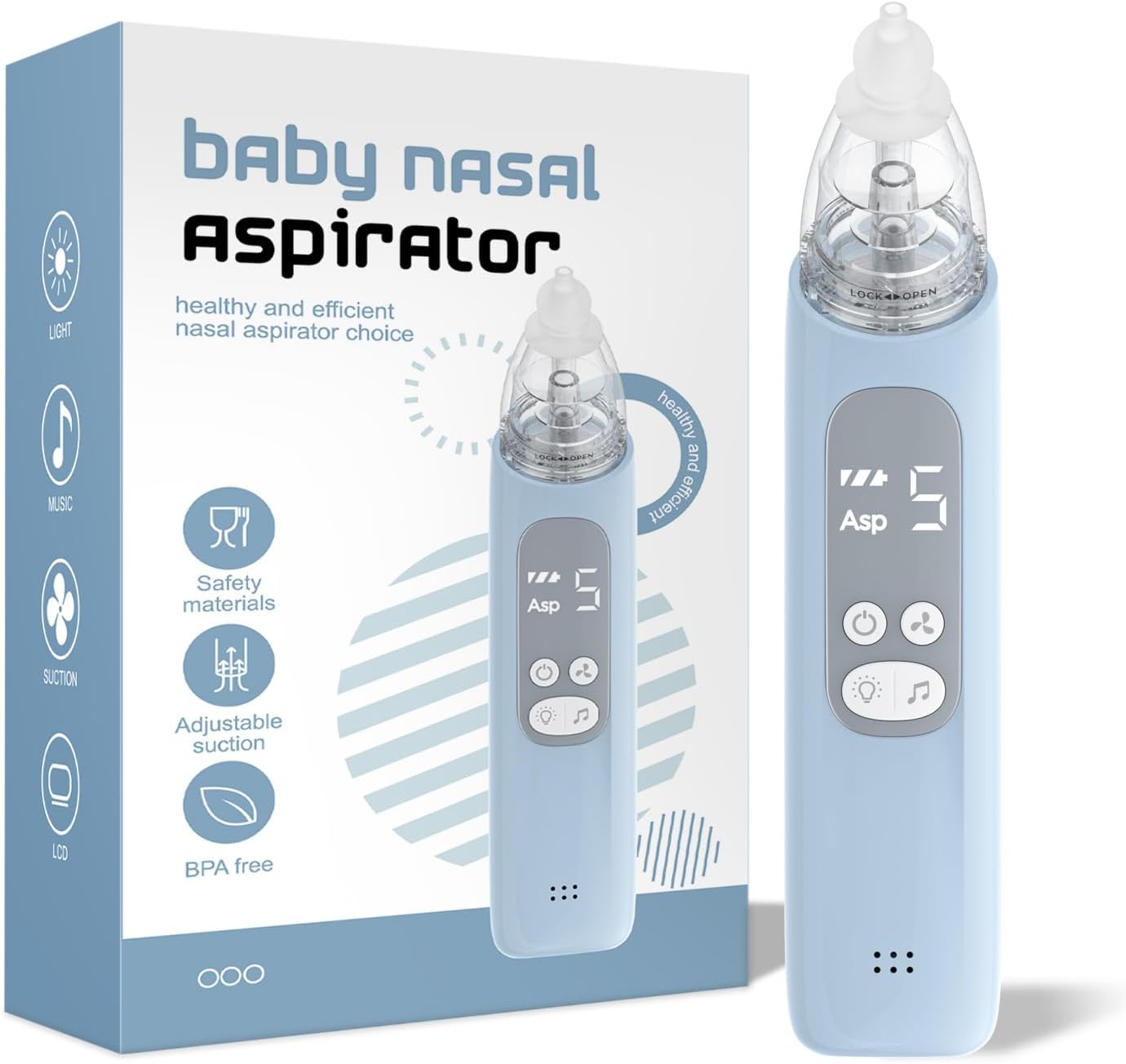 X-Bosak Baby Nasal Aspirator, Electric Nose Sucker with 5 Levels Suction, Soothing Light & Nursery Rhymes (White)