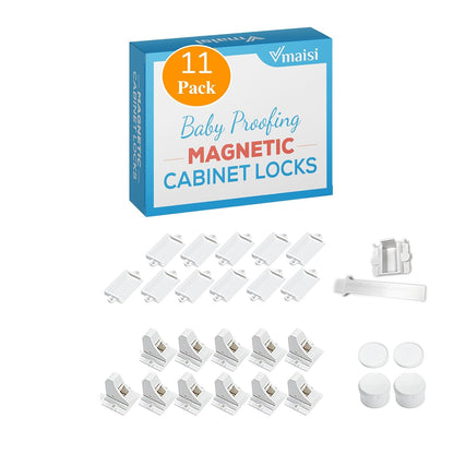 16 Pack Child Safety Magnetic Cabinet Locks - Vmaisi Children Proof Cupboard Baby Locks Latches - Adhesive for Cabinets & Drawers and Screws Fixed for Durable Protection