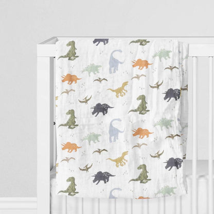 Aenne Baby Muslin Baby Swaddle Blanket Dinosaur Dino Print, Luxurious, Soft and Silky, 70% Bamboo 30% Cotton 47x47inch (1pack), Baby boy Nursing Cover, wrap, Burp Cloth