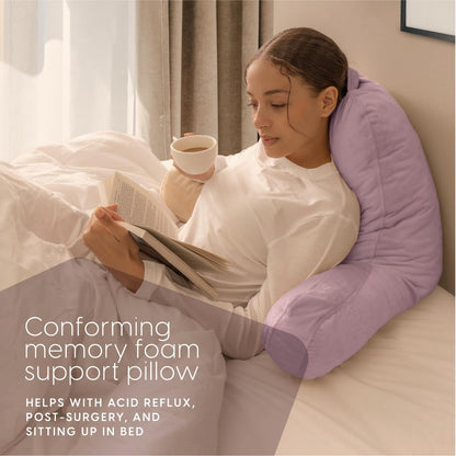 Milliard Reading Pillow with Shredded Memory Foam, Large Adult Backrest with Arms, Back Support for Sitting Up in Bed with Washable Cover (Sit up Pillow)