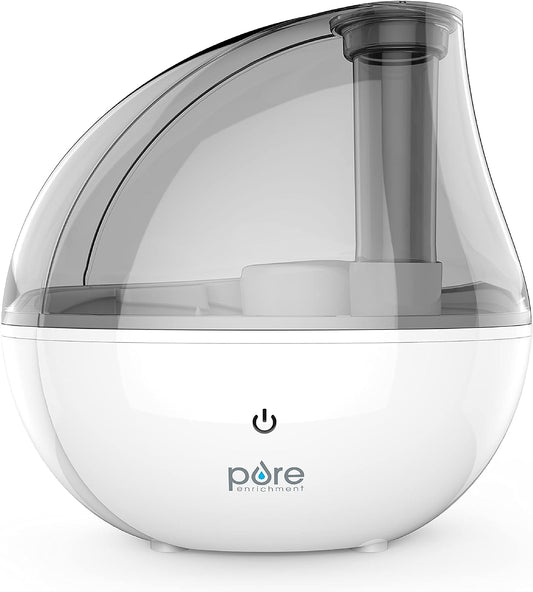 Pure Enrichment® MistAire™ Silver Ultrasonic Cool Mist Humidifier for Bedroom, Office, Nursery & Indoor Plants - Lasts Up to 25 Hours, Whisper-Quiet Operation, Optional Night Light, & Auto Shut-Off