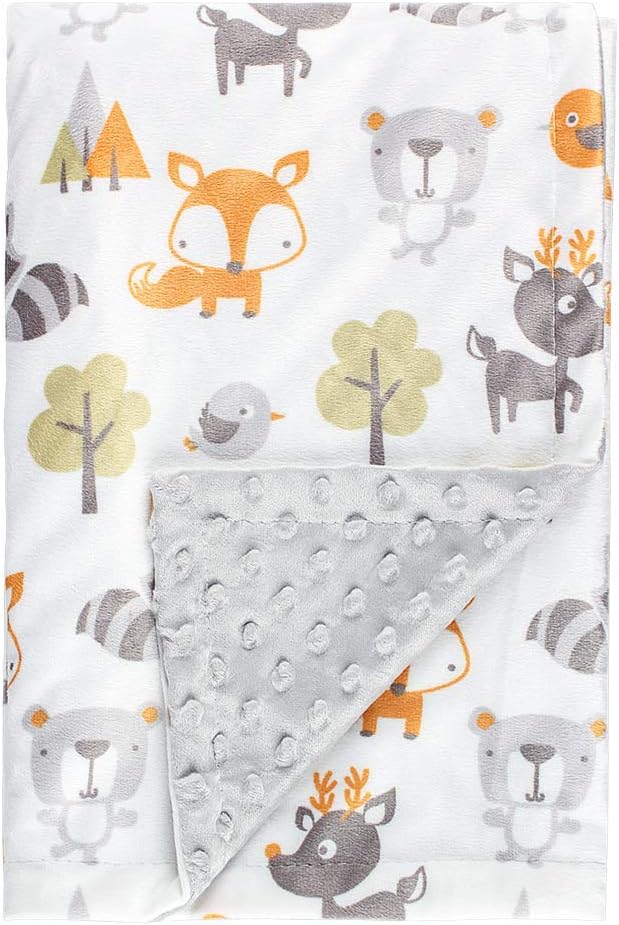 Soft Plush Fox Minky Baby Blanket for Boys Girls Nursery Unisex with Print Animal Pattern Double Layer Dotted Backing Bed Throws for Baby Crib Receiving for Newborns 30 x 40 Inch Toddler