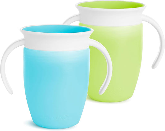 Munchkin® Miracle® 360 Trainer Sippy Cup with Handles, Spill Proof, 7 Ounce, 2 Pack, Green/Blue