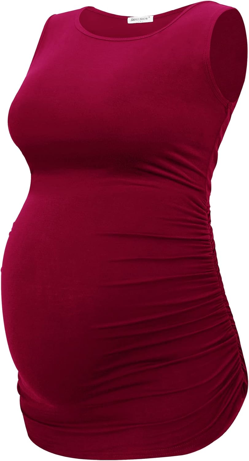 Smallshow Women's Maternity Tank Tops Sleeveless Ruched Pregnancy Clothes 3-Pack