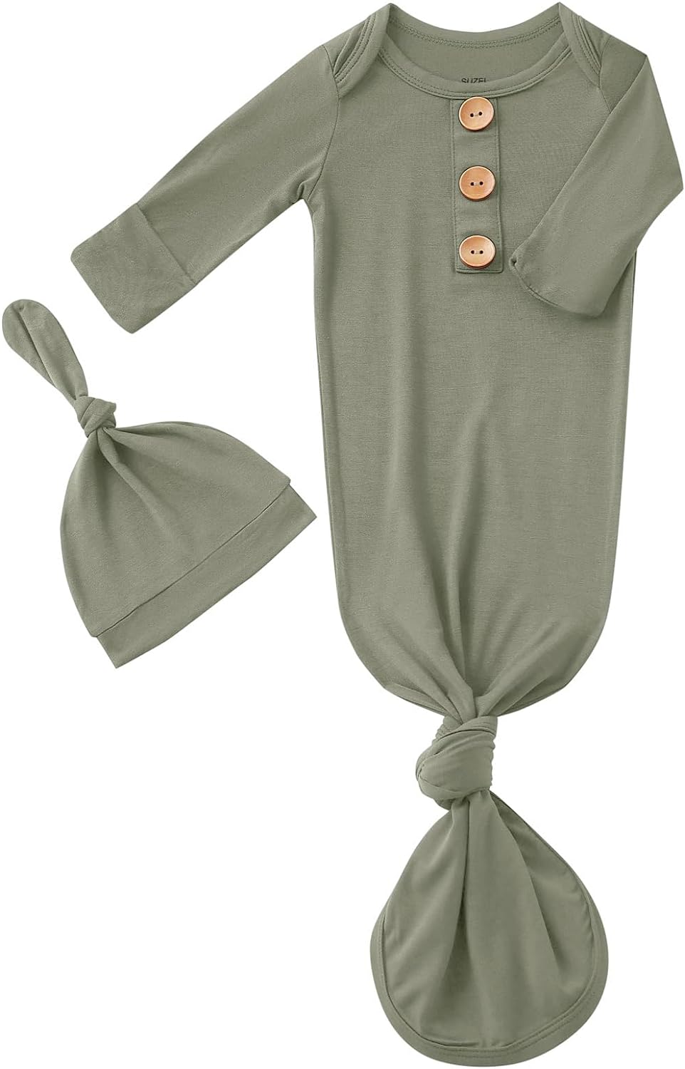 Newborn Baby Boys Girls Knotted Gown Hat Set Soft Bamboo Viscose Infant Sleeper Baby Sleep Gown with Mittens