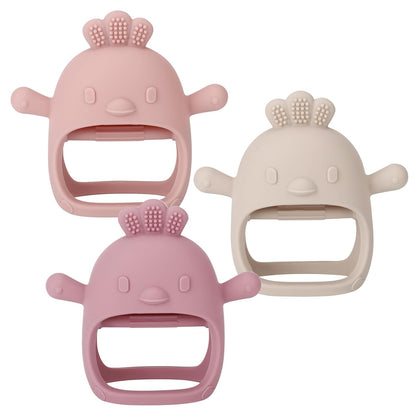 Socub 2 Pack Silicone Baby Teether Toys for Infants 3+ Months, BPA Free Anti-Drop Silicone Mitten Teething Toy for Soothing Sore Gums, Baby Chew Toys for Sucking Needs, Beige, Mango