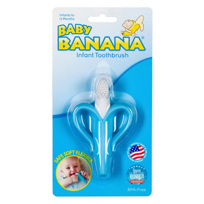 Baby Banana Yellow Banana Infant Toothbrush, Easy to Hold, Made in the USA, Train Infants Babies and Toddlers for Oral Hygiene, Teether Effect for Sore Gums, 4.33" x 0.39" x 7.87", BR003